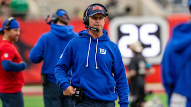 New York Giants Head Coach John Harbaugh vor dem NFL-Spiel gegen die Houston Texans in Houston.