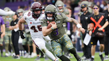 Ben Holmes führte die Vienna Vikings im AFLE-Topspiel gegen Rhein Fire mit starken Plays und einem Touchdown zum wichtigen Heimsieg.
