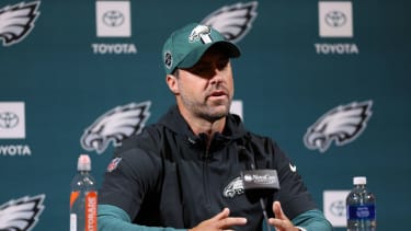 NFL, American Football Herren, USA Philadelphia Eagles OTA May 28, 2025; Philadelphia, PA, USA; Philadelphia Eagles offensive coordinator Kevin Patullo speaks with the media at NovaCare Complex. Philadelphia NovaCare Complex PA USA, EDITORIAL USE ONLY PUBLICATIONxINxGERxSUIxAUTxONLY Copyright: xBillxStreicherx 20250528_bs_sq4_00069