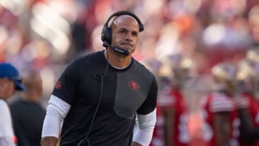 Aug 9, 2025; Santa Clara, California, USA; San Francisco 49ers defensive coordinator Robert Saleh during the first quarter against the Denver Broncos at Leviâ??s Stadium. Mandatory (Stan Szeto / Image of Sport) Photo via Newscom picture alliance