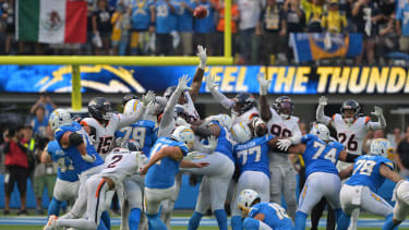 Los Angeles Chargers kicker Cameron Dicker (11) hits the winning field goal