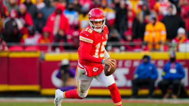 Kansas City Chiefs quarterback Patrick Mahomes (15) runs the ball